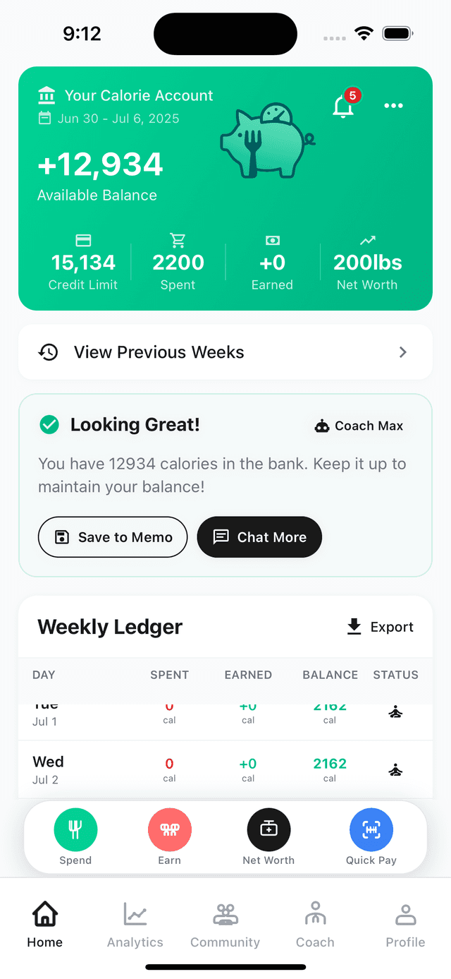 Calorie Banking System